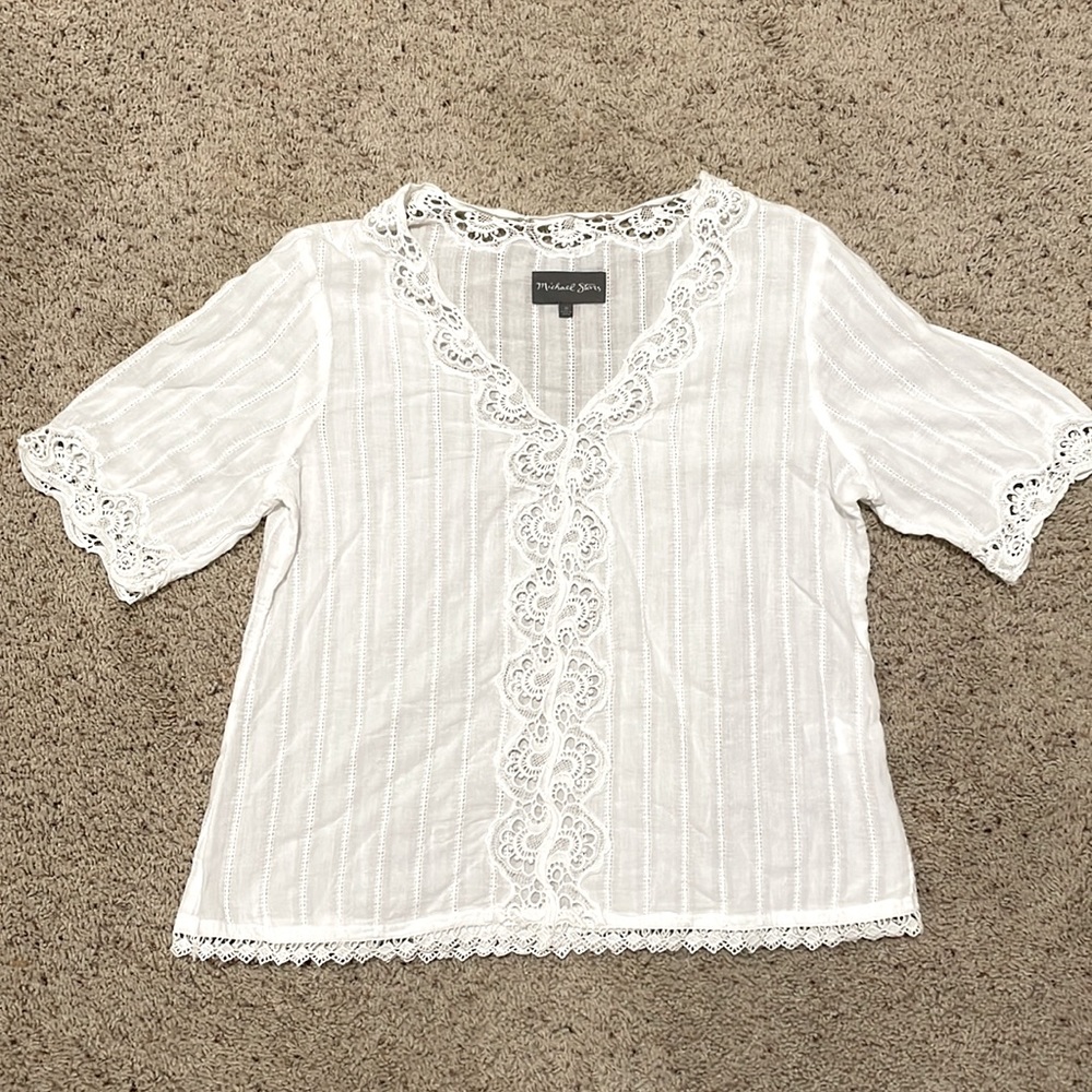 Michael Stars White Lace Accent Top Size M